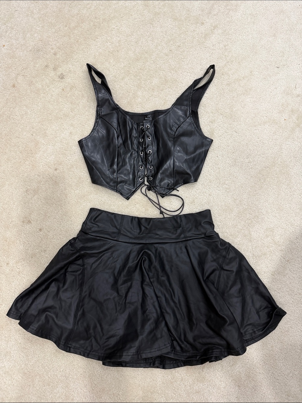 Black Faux Leather Skirt & Top